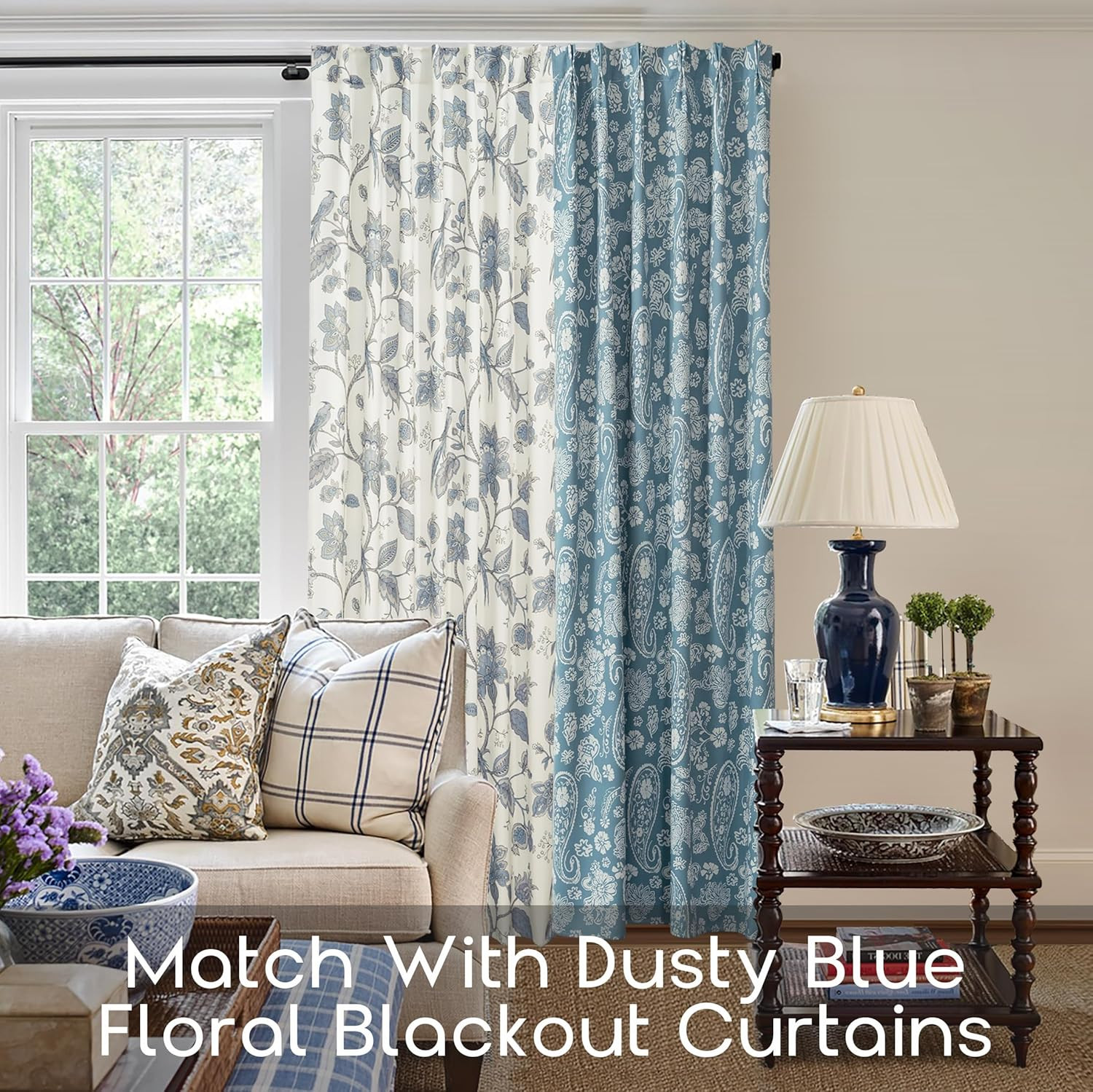 Light Blue and White Curtains,Dusty Sky Blue Grey Floral Toile French Country 70