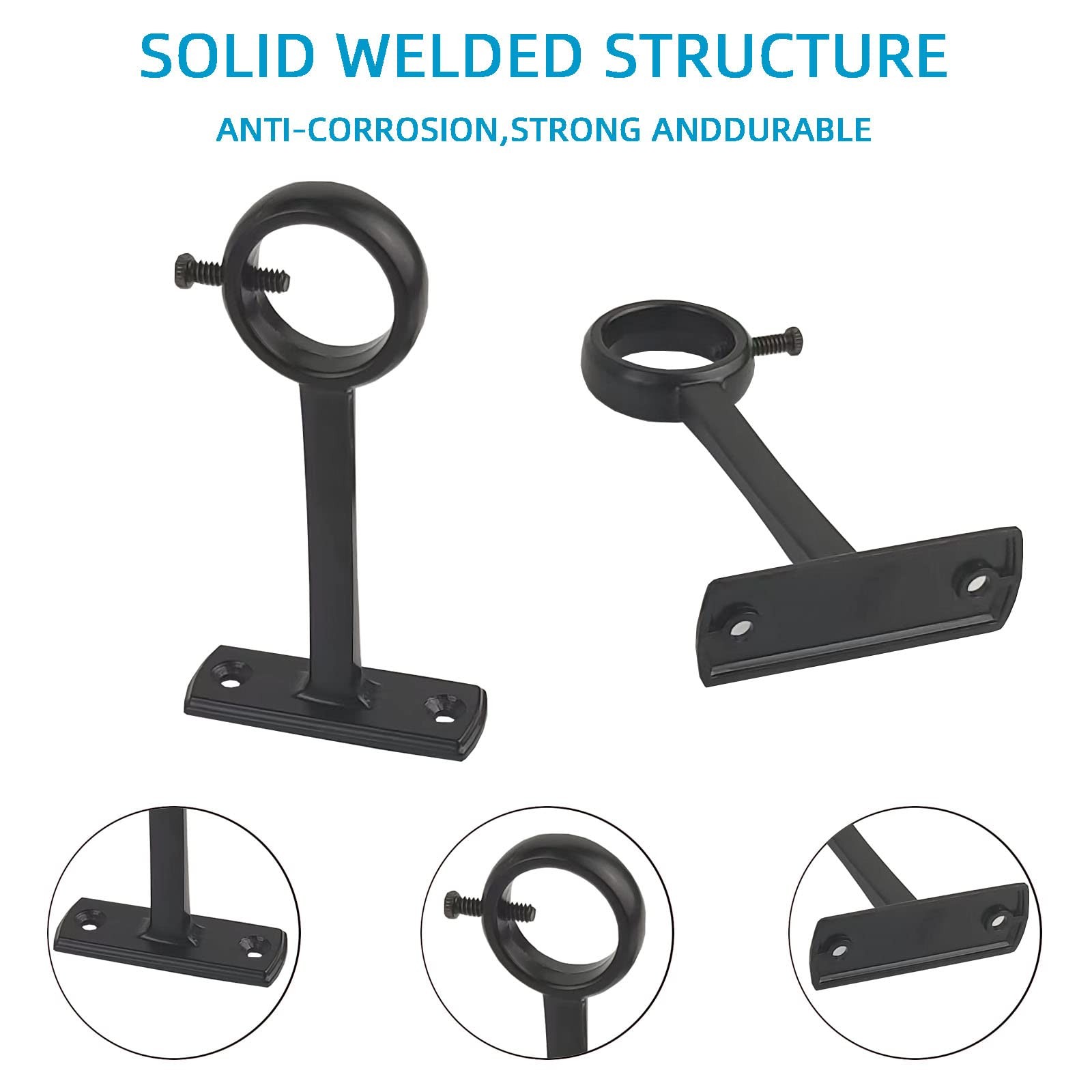 Curtain Bracket Ceiling & Wall Mount Brackets Heavy Duty Black Steel 4 PCS