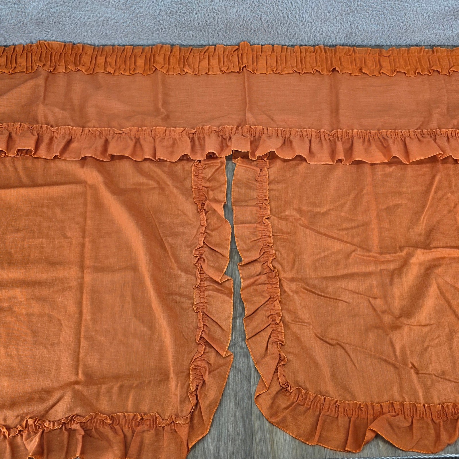 Vintage Orange Ruffled 3 Piece Kitchen Curtain Set Valance & Tiers Terracotta