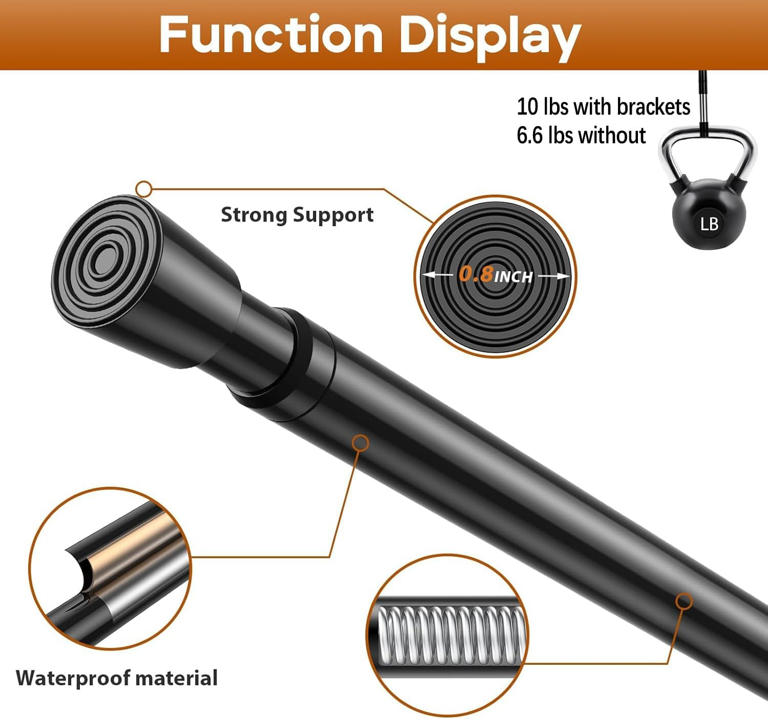 2 Pack Spring Tension Curtain Rod for Windows 26 to 39 Inch Black Small Tension