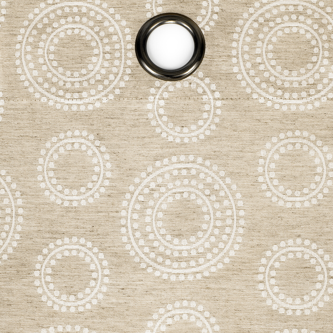Contemporary Woven Jacquard Geometric White Accent Circles, Grommet Panels, Tan