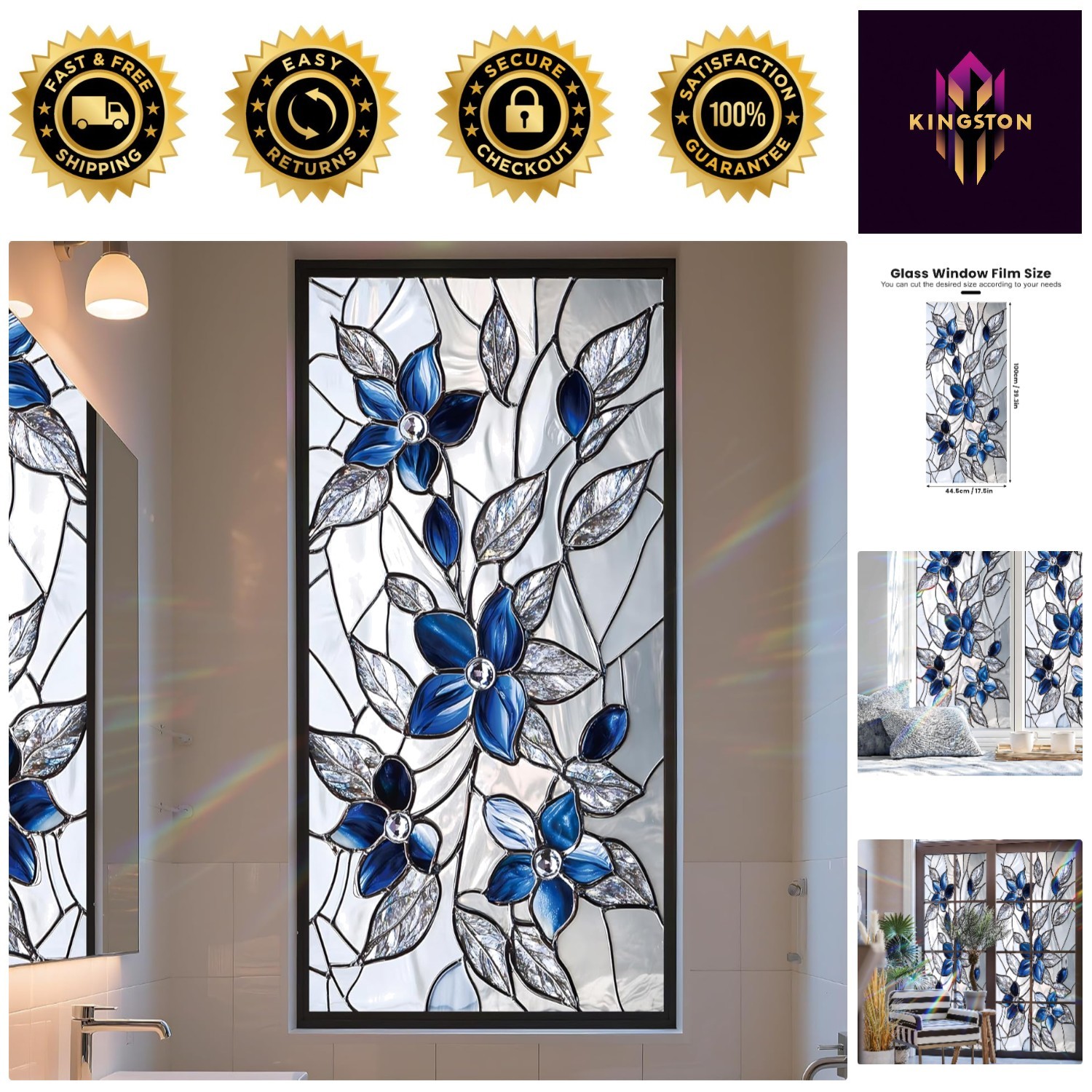 Non-Adhesive Rainbow Stained Glass Film for Home & Office – 17.5