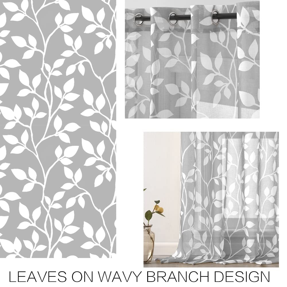 XTMYI 48 Inch Semi Sheer Short Curtains for Windows, Leaf Pattern Grommet Dra…