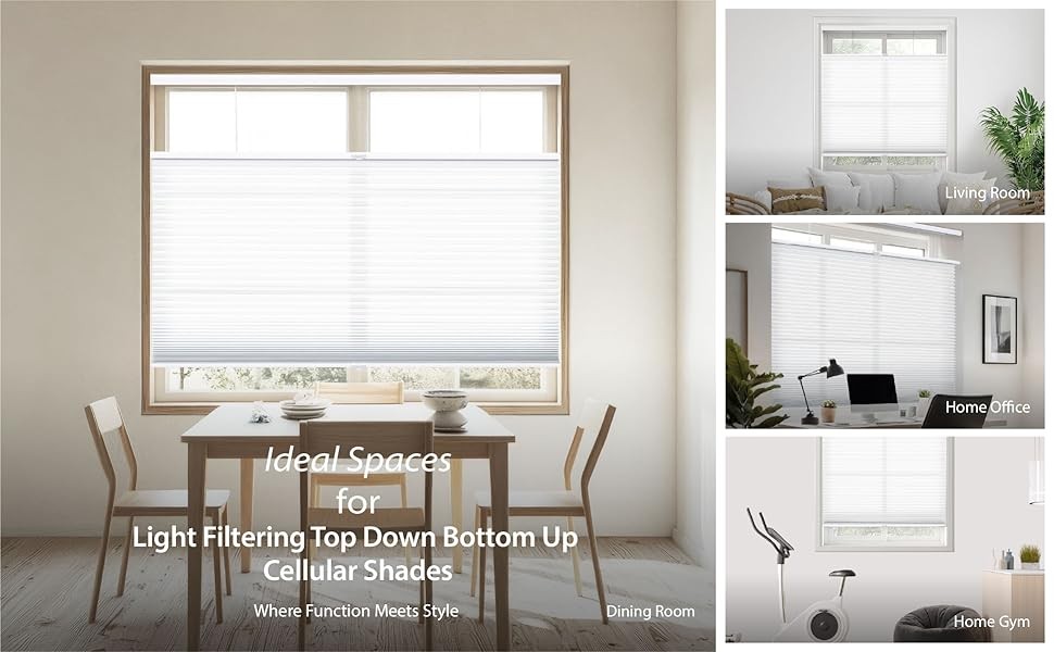 Cordless 1.5″ Light Filtering Down Bottom Up Cellular Shade, 45″ W x 48″ H,