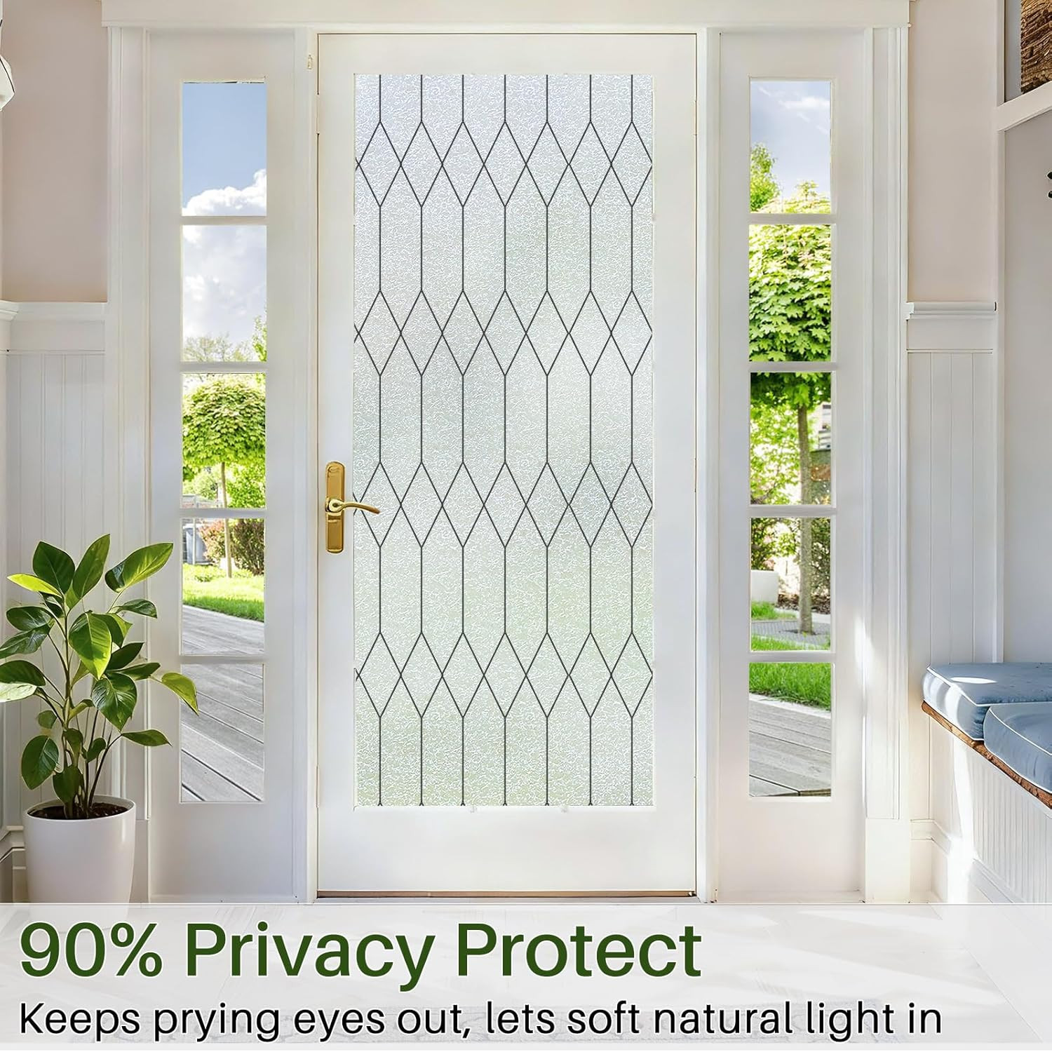 Window Privacy Film Stained Glass Static Clings, Bathroom Frosted Leaded Deco…