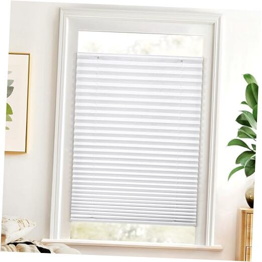 No Drill Cordless Pleated Shades with Suction Cups 43 5/8″ W × 70″ H White