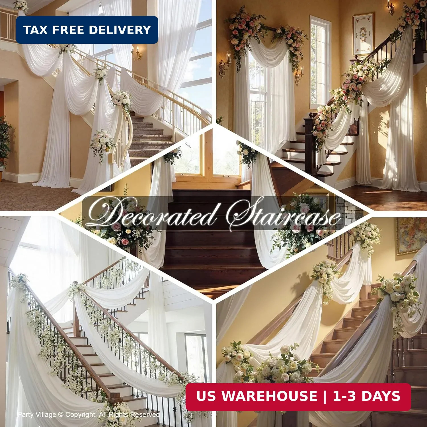 2 Panels 5ft(W) x 20ft(H) White Ceiling Drapes for Wedding Parties – 20 FT Extra