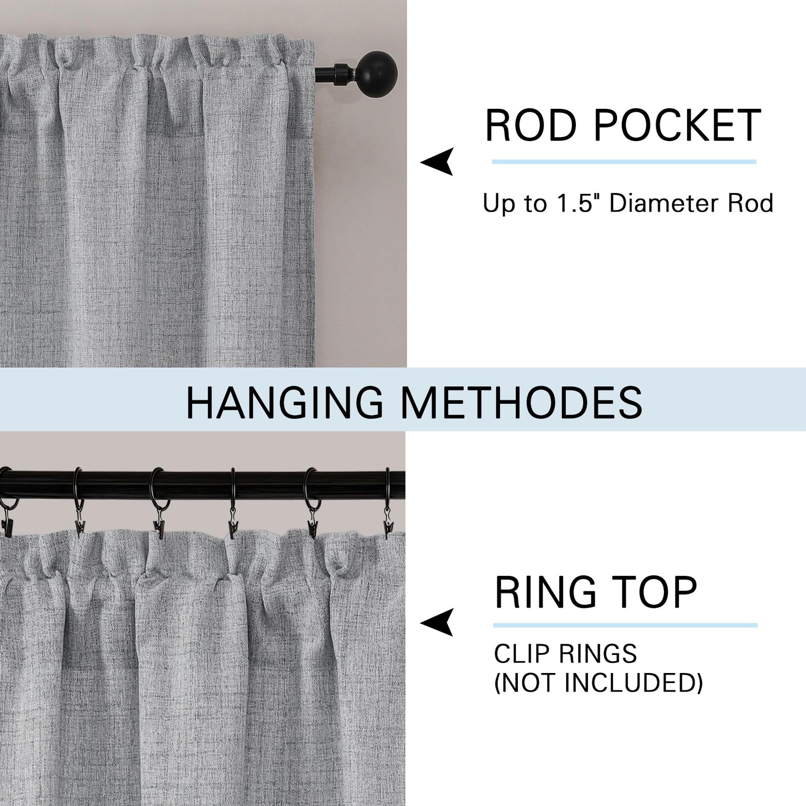 Valances for Windows 12 Inch Length, Light 52″W x 12″L (Pack of 1) Grey