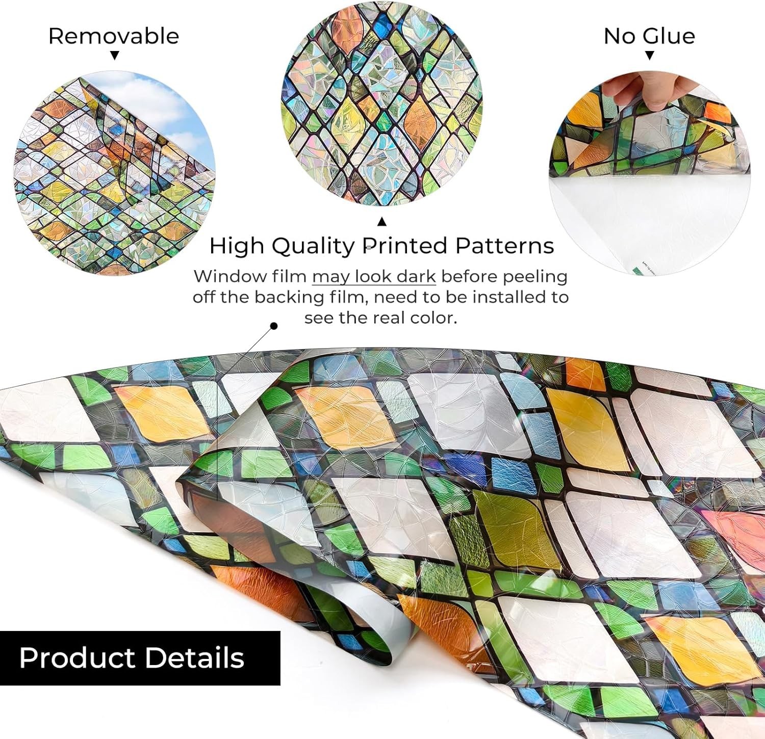Rainbow Stained Glass Window Privacy Film Static Cling 17.3″ x 78.7″ Rainbow