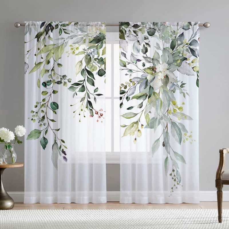 Sheer Chiffon Curtain Panels Lightweight Breathable Window Drapes Soft Fabric US