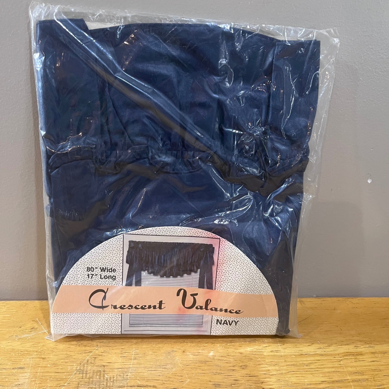 Vtg Crescent Valance Navy Blue Chintz Finish Ruffled Window Treatment 80×17 USA