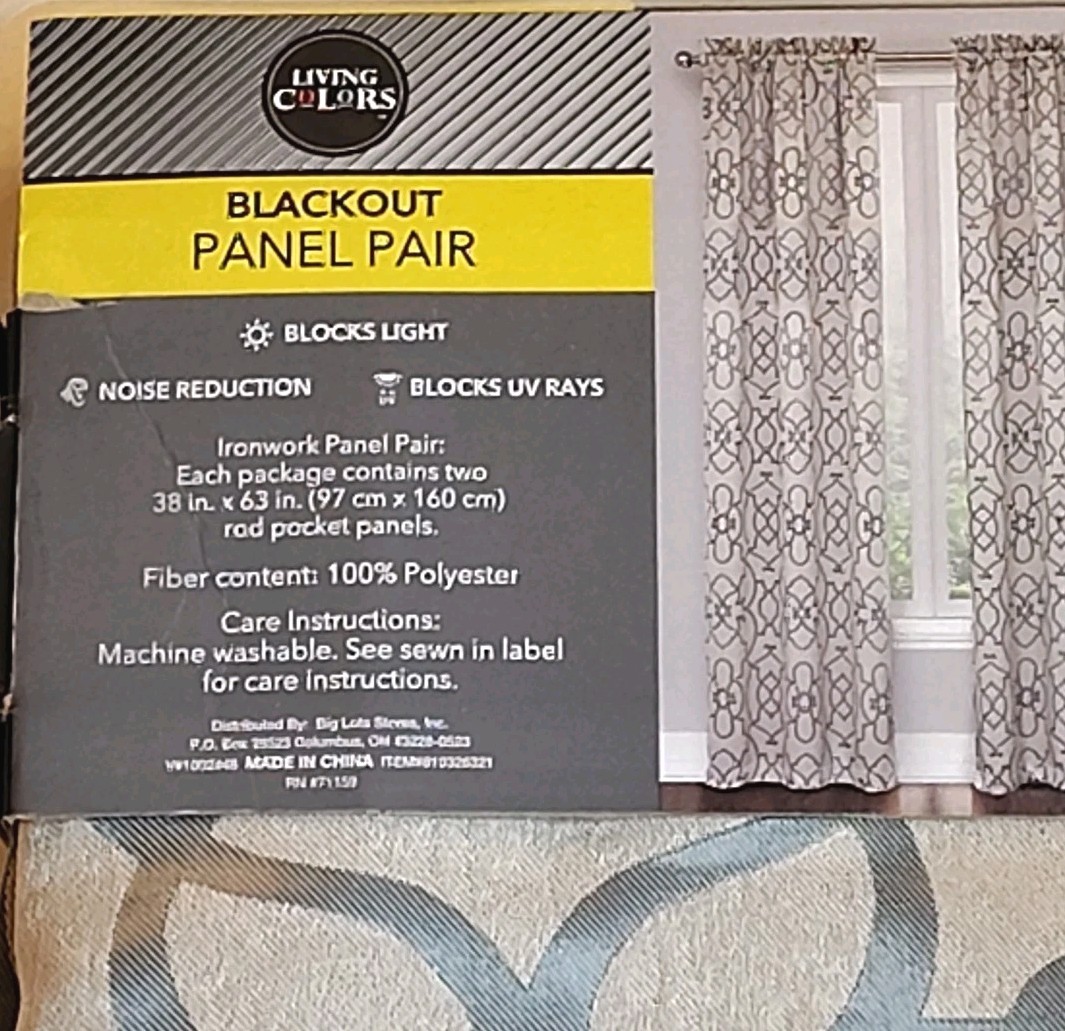 Living Colors Blackout Window Panel Pair 38″ x 63″ Set of 2 Gray Geometric