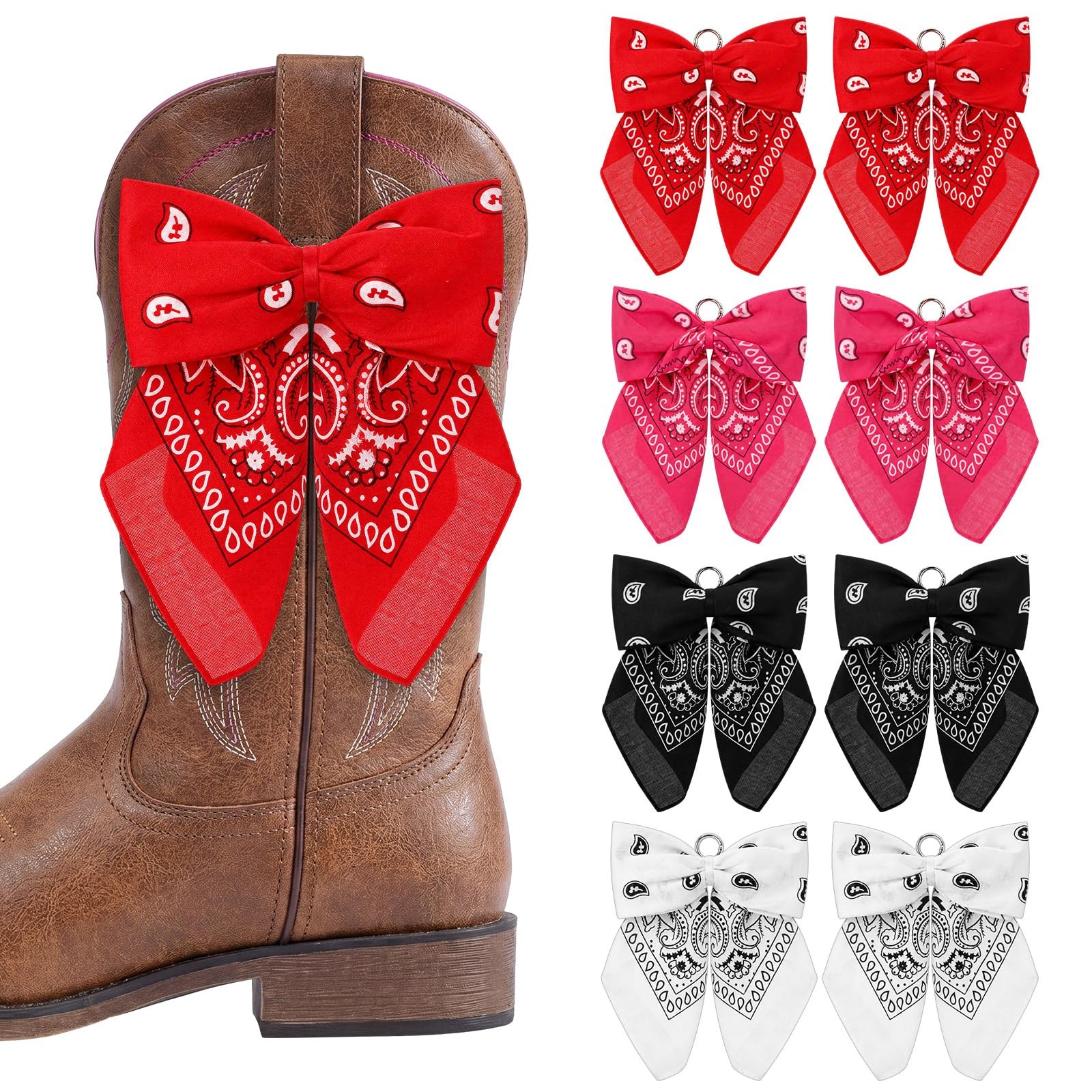 8 Pcs Cowboy Boot Bow Multicolor Martin Paisley Bandana Bows Metal Keychain B…
