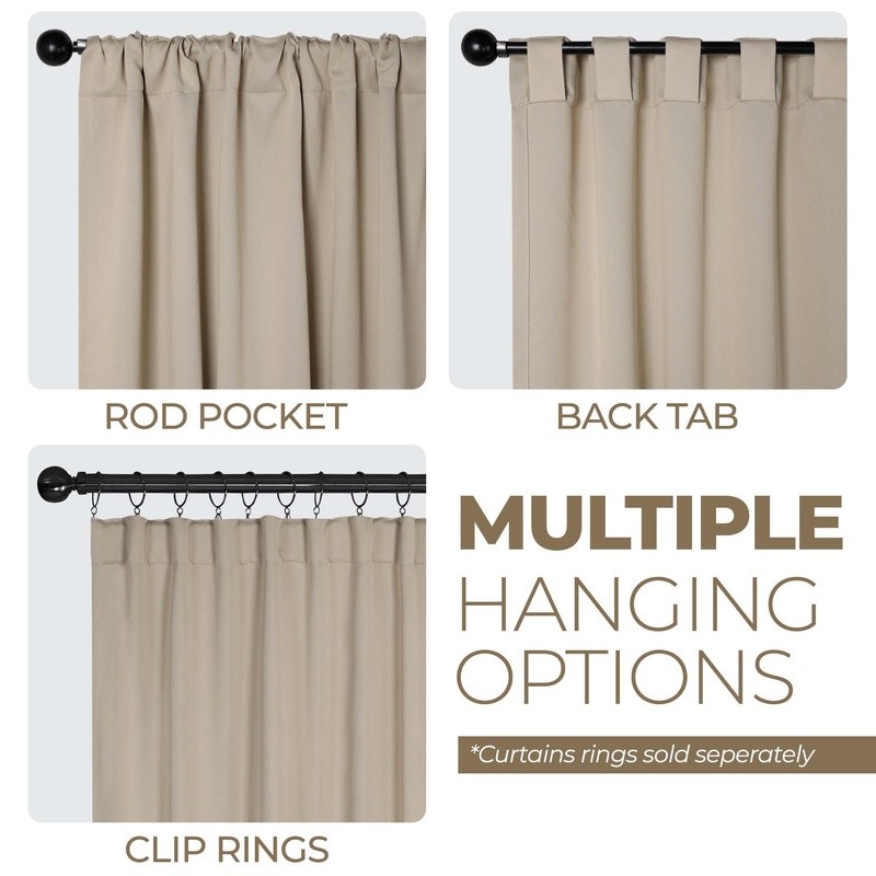 Solid Blackout Curtain Set 2 Panels UV Blocking Durable Polyester Easy Care New