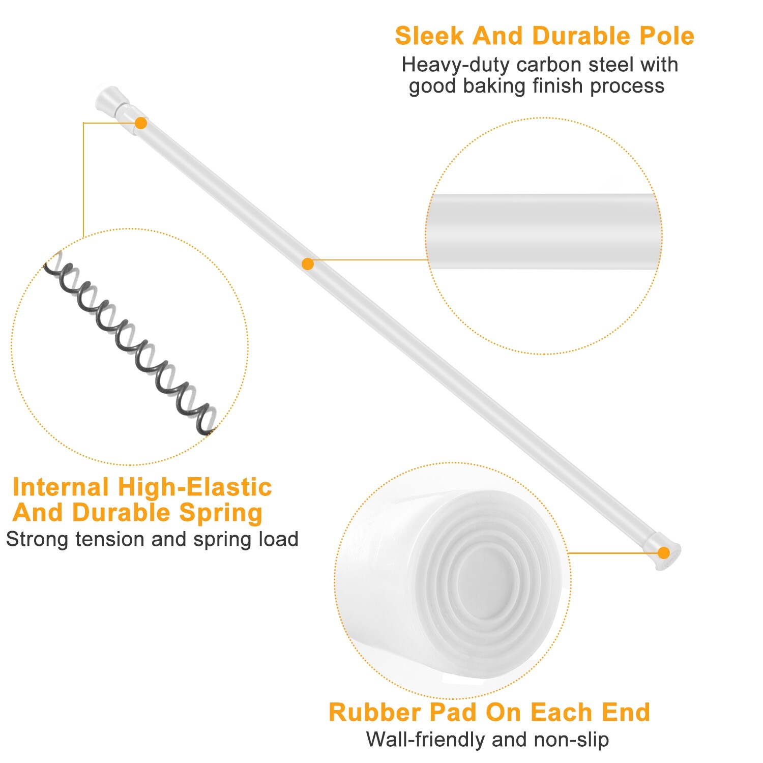 Heavy-Duty Carbon Steel Tension Curtain Rod Spring Load Adjustable Curtain Pole