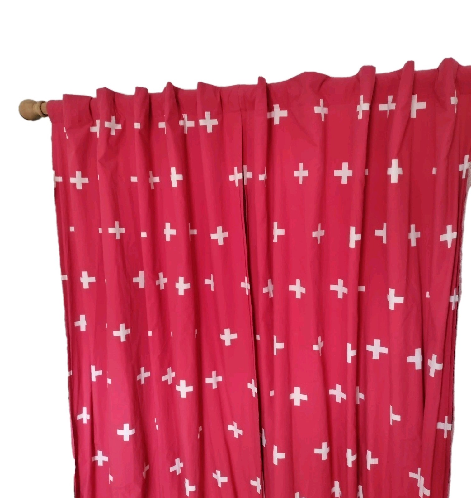 Red & White Cross Curtains 45×96″ Lined Heavyweight Blackout Drapes Dual Header
