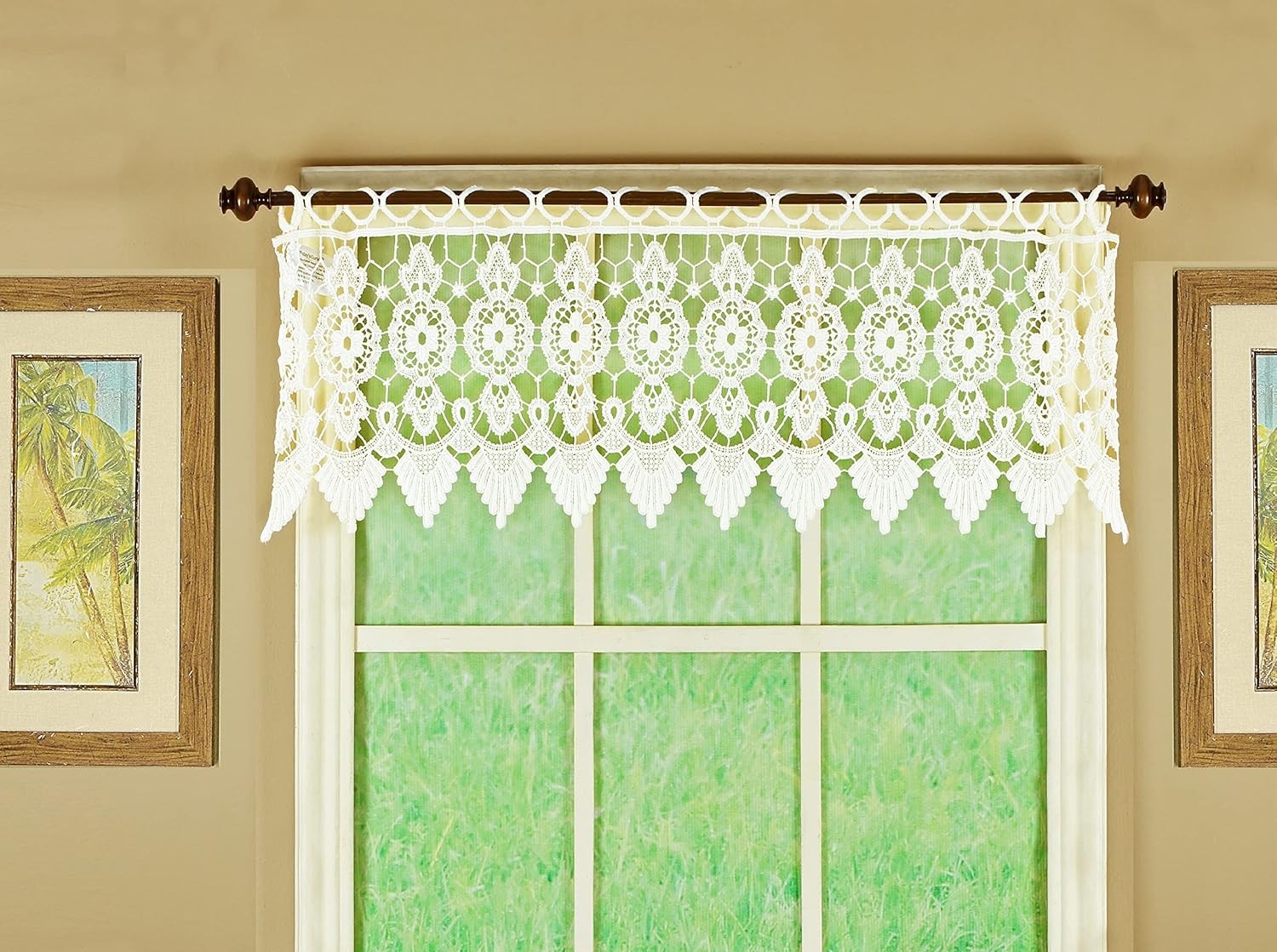 Medallion Macramé Valance 12″,Ecru,35W x 12L