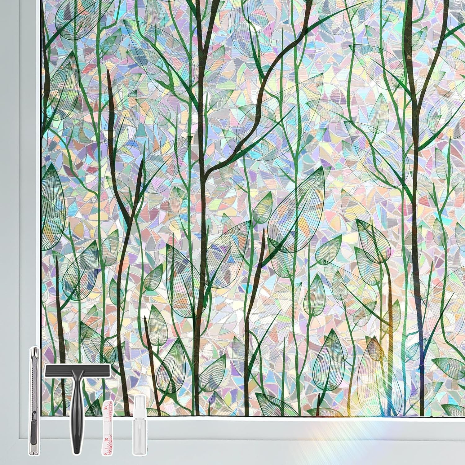 LEMON CLOUD Privacy Window Film 3D Stained Glass Window with Installation Tools,