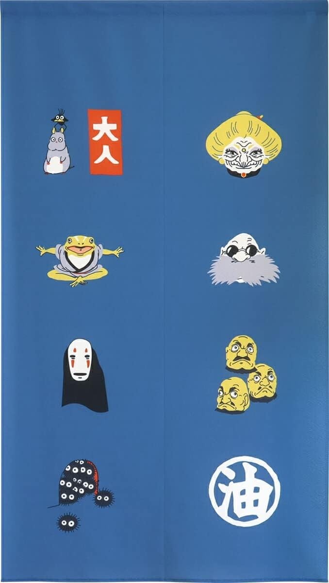 Spirited Away Yubaba No-Face Kamaji Noren Curtain Ghibli Room Divider Blue Japan