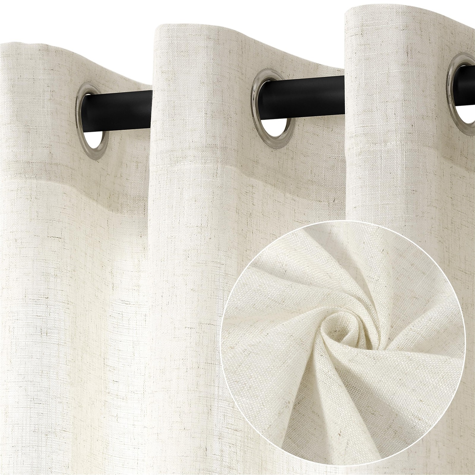 Jowels Natural Cream Linen Curtains 96″ L, 2 Panels, Light Filtering for Living