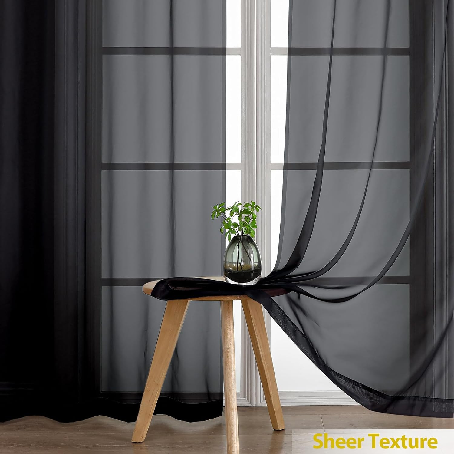 Black Sheer Curtains 54 Inch Length for Bedroom – Light Filtering Short Curtains