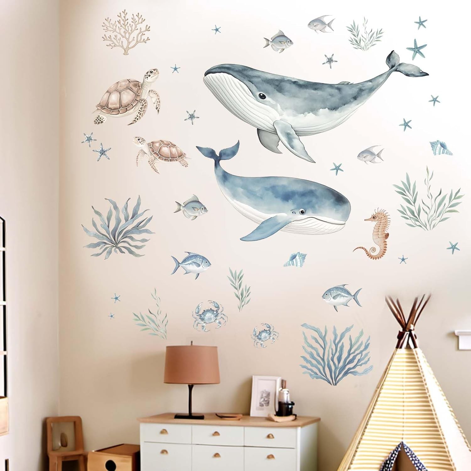 Whale Fish Wall Stickers for Kids: Peel and Stick Under The Sea