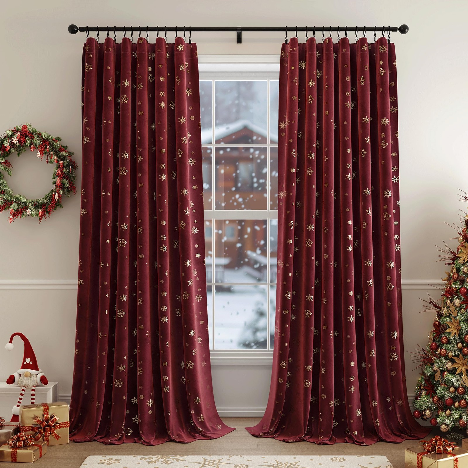 Beauoop Christmas Red Velvet Curtains 96″ Long, 2 Panels for Bedroom Living Room