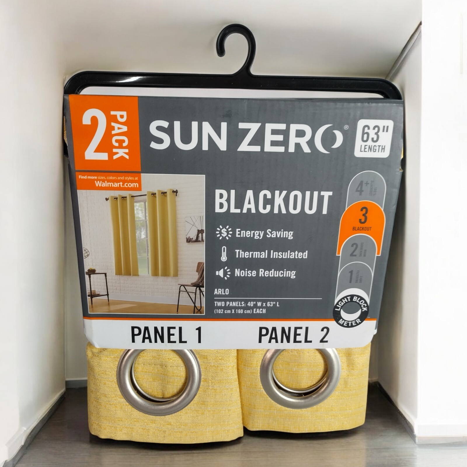 Sun Zero Arlo Textured BLACKOUT Sunflower Curtains Panel 2 pack 40” W x 63” L