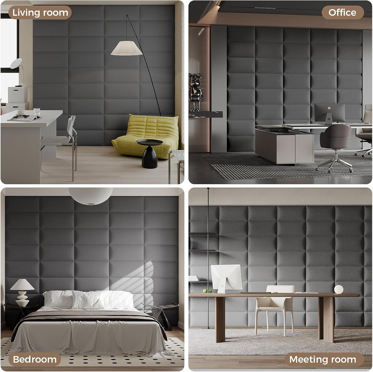 Industrial Dark Gray Linen Non-Adhesive Headboard 24×12 Inch 6-Panel Kit – Peel