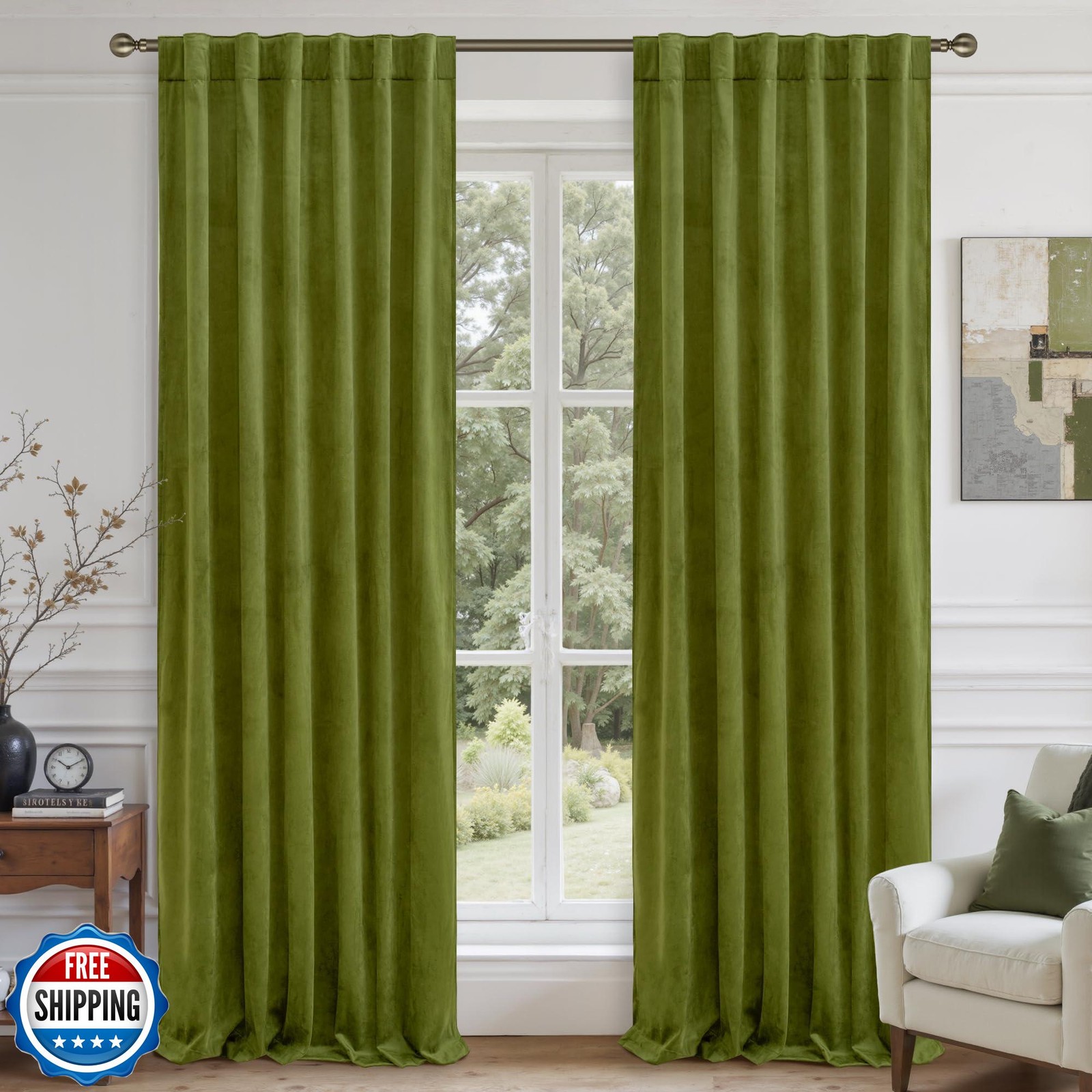 LAMIT Velvet Curtains for Living Room 96 Inch, Vintage Blackout Thermal Insul