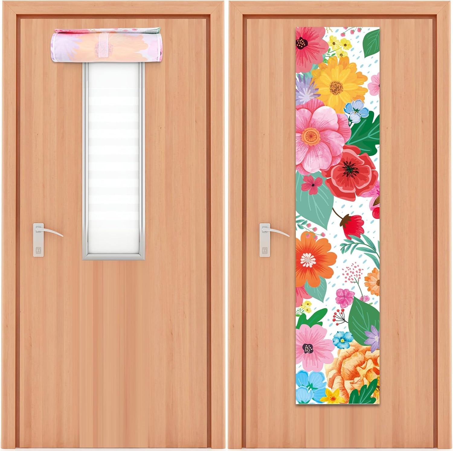 2 PCS Wildflowers Classroom Door Window Cover Flowers Door Curtain Classroom
