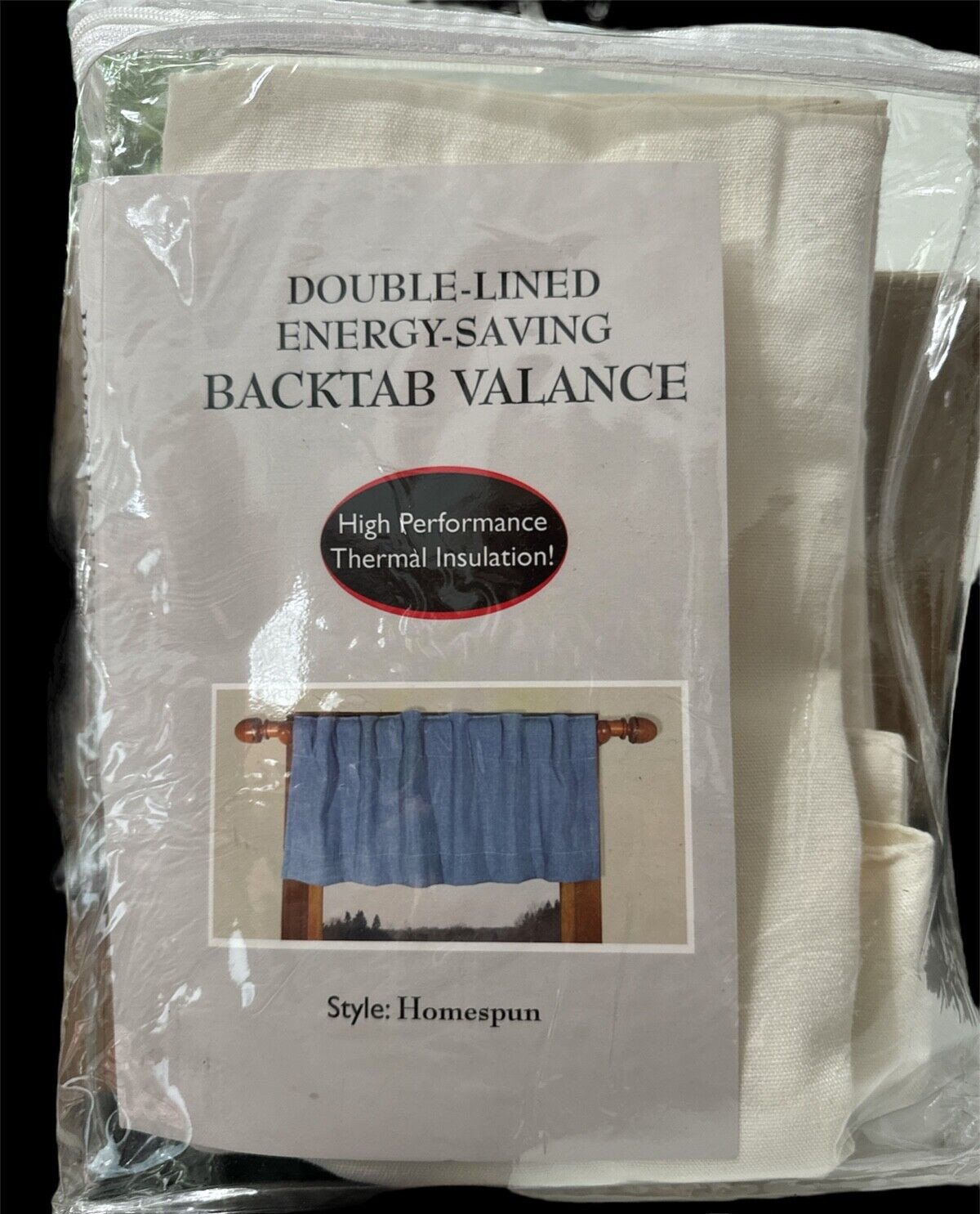 1 Homespun Double Lined Backtab Rod Pocket Valance 40″Wx14″L Beige Linen NEW