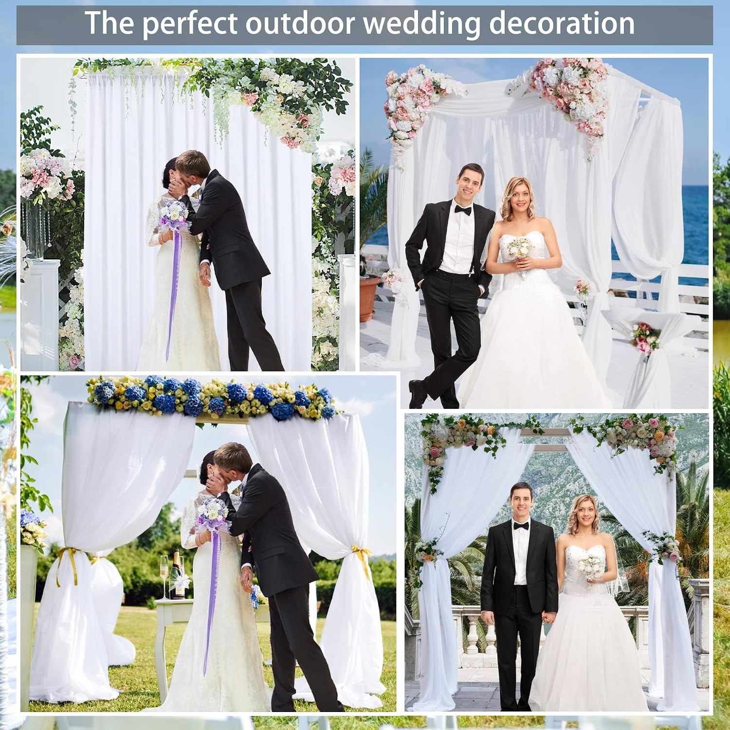 10Ft X 10Ft White Chiffon Backdrop Curtains, Wrinkle-Free Sheer Chiffon Fabric P