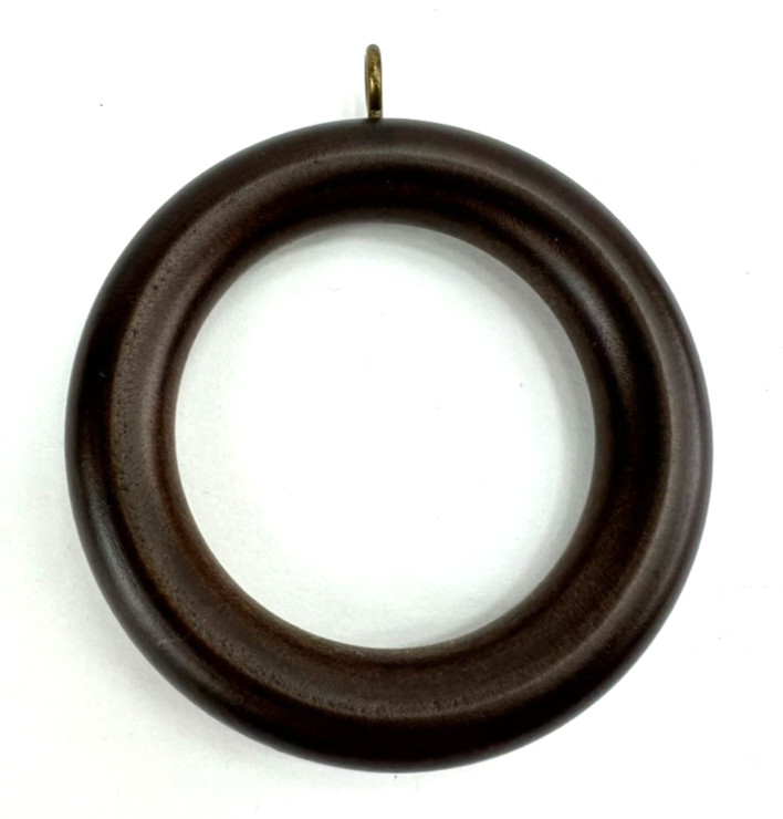 SET OF 34- Curtain Rings Wood Dark Brown With Eyelet Hook Fit 1 inch Rod