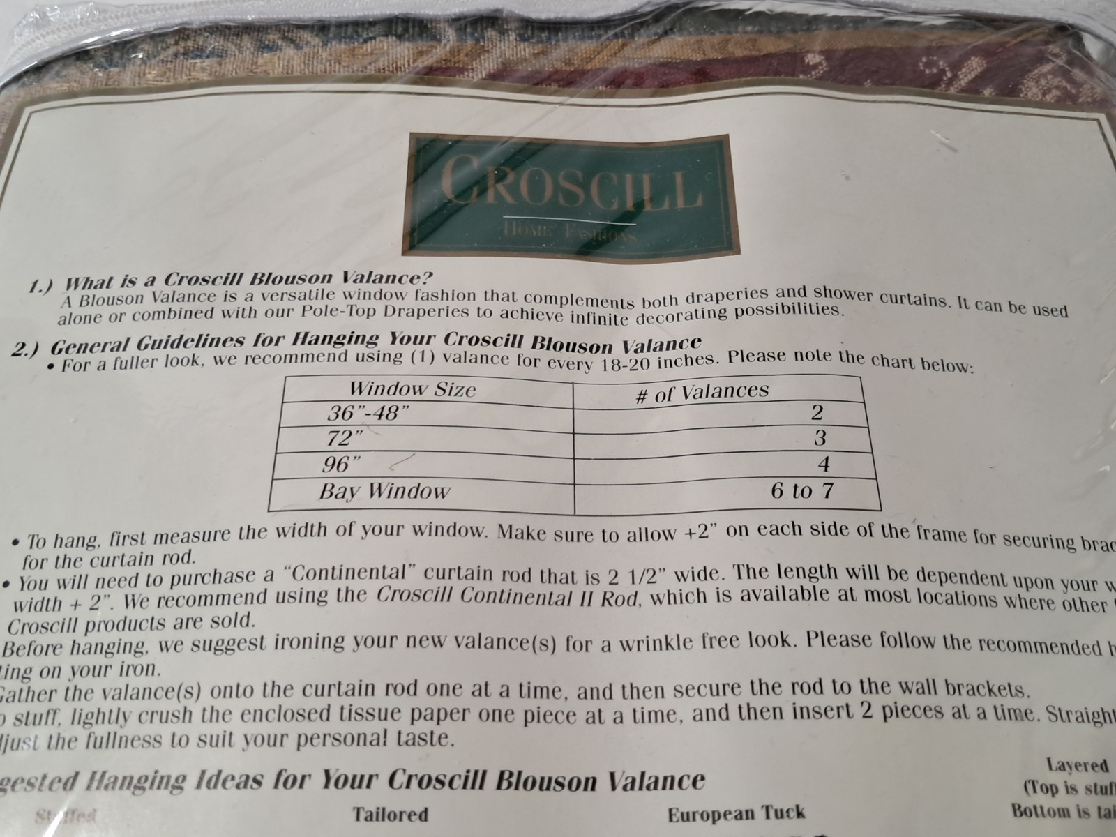 2 Croscill Dunhill Striped Blouson Valance 88″W x 15L BV3407 Burgundy Green Gold