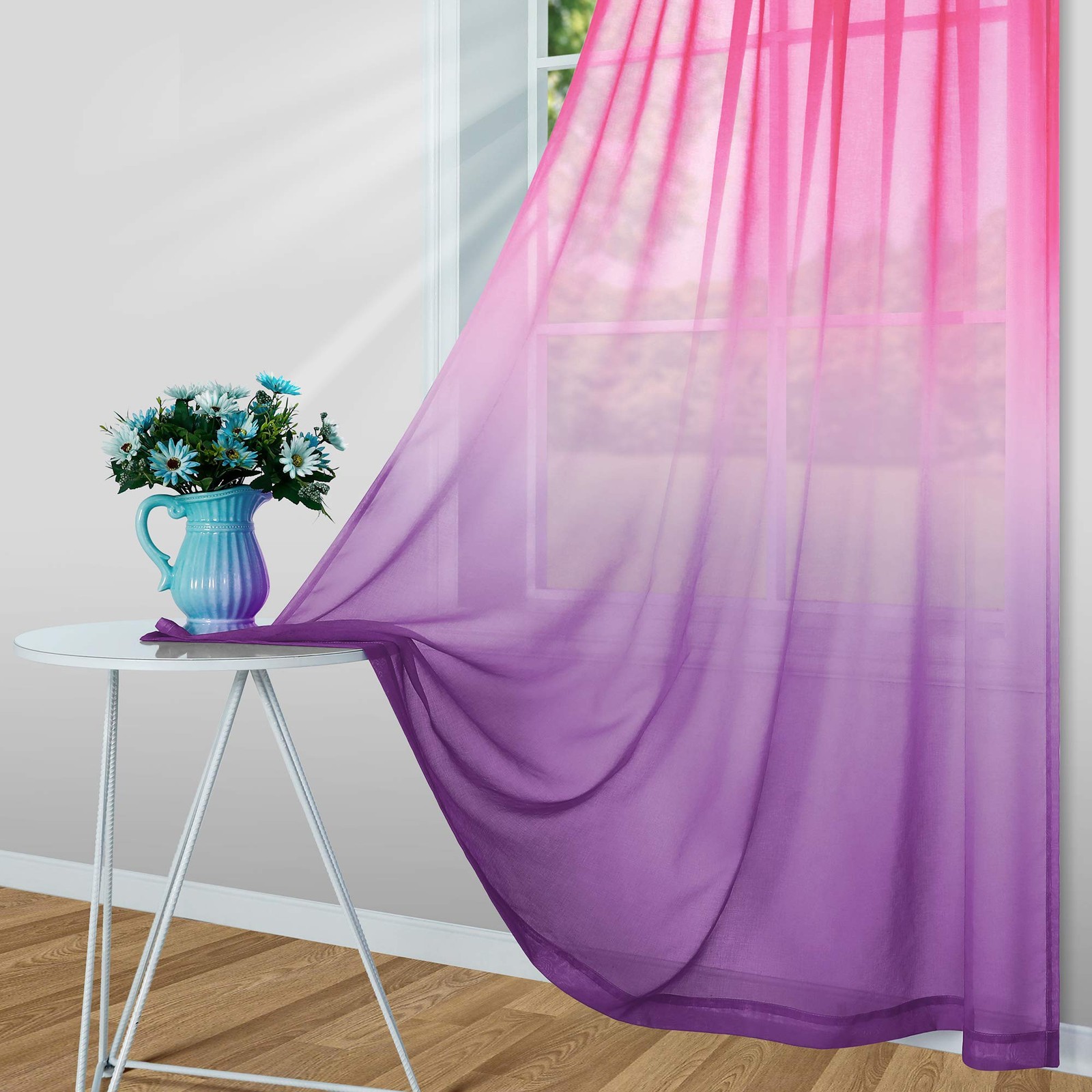 Pink and Purple Curtains for Girls Room Decor, Girly Whimsical Pastel Sheer K…
