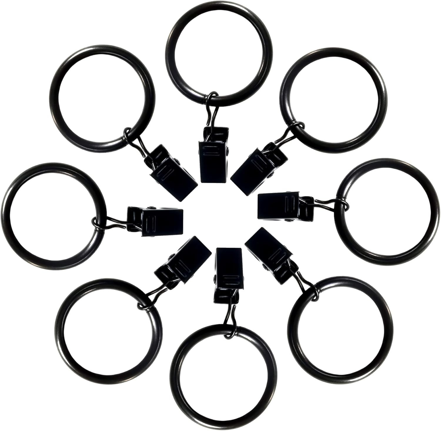 Black 36pcs Metal Curtain Rings with Clips, 1.25 in Interior Diameter, for Si…