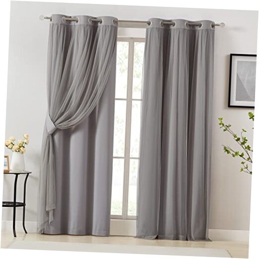 90% Blackout Curtains with Sheer Overlay Mix and 37″W x 84″L (Pack of 2) Grey