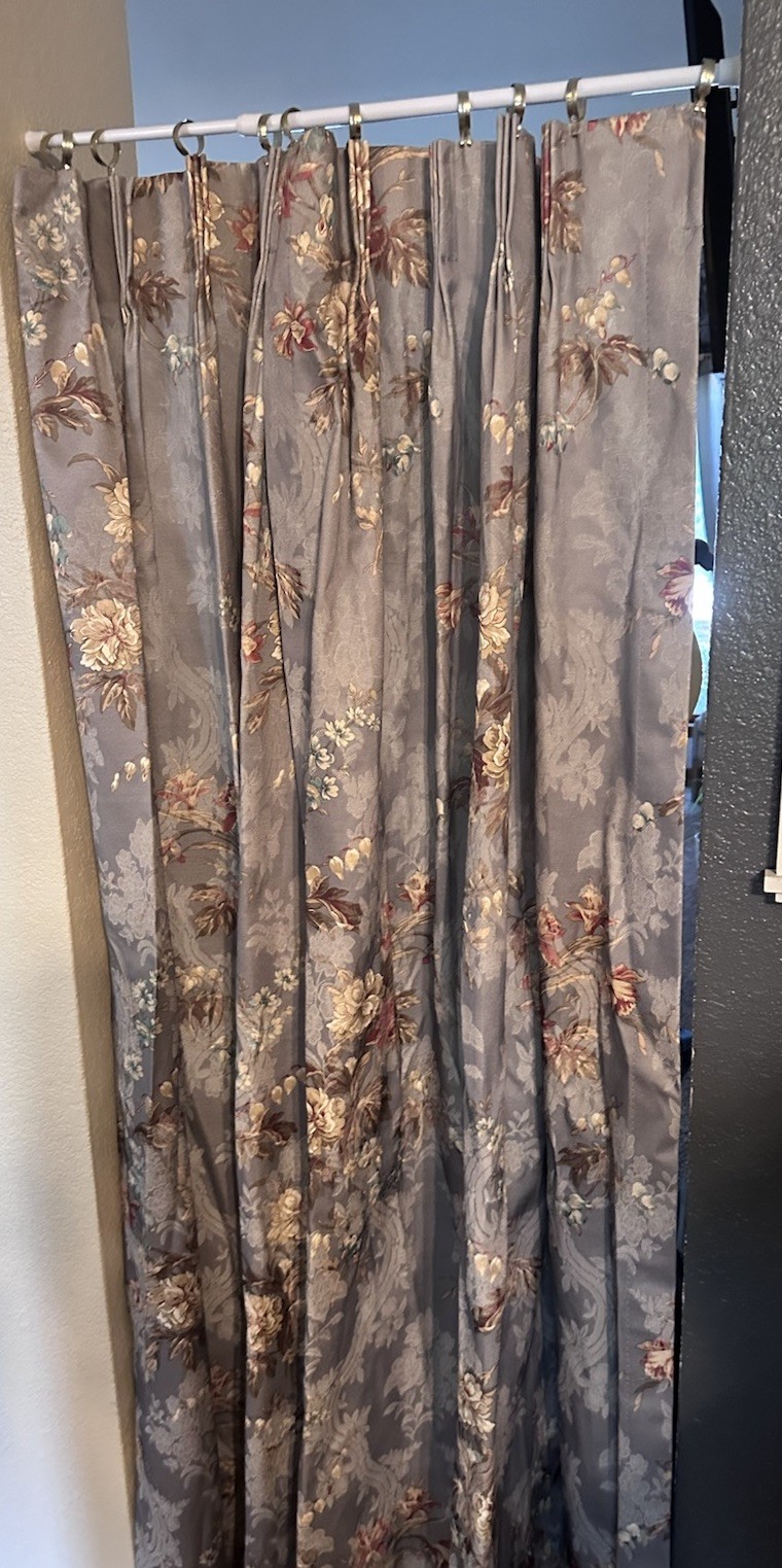 JCPenney Home Silver Floral Print Pinch Pleated Curtain 2 Panels Shabby Chic