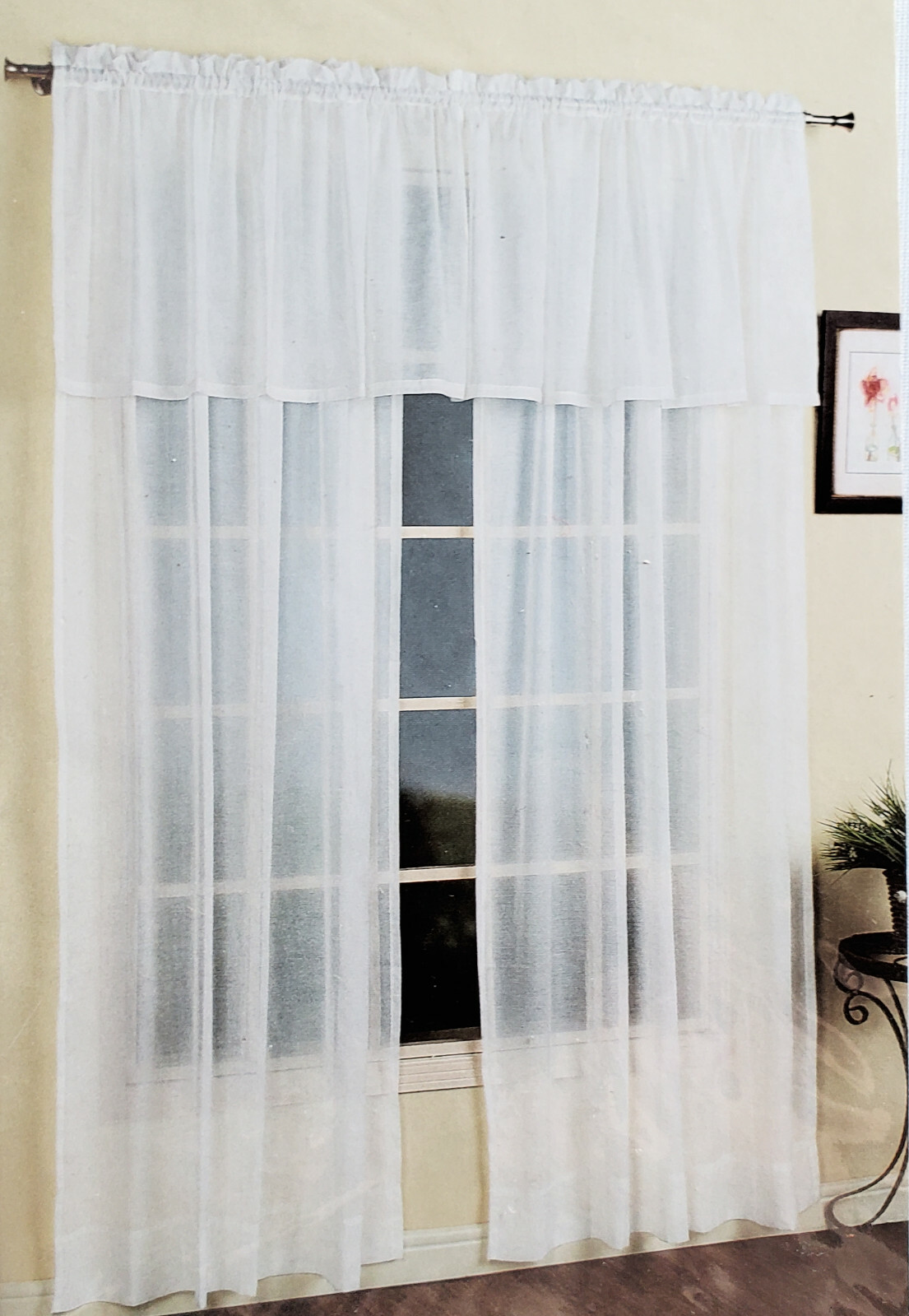 United Curtain Sheer White Solid Batiste Rod-Pocket Curtain Panel, 54″x45″