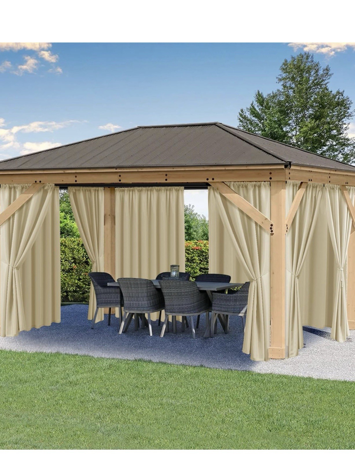 Waterproof Outdoor Patio Curtains 6 Pcs 110×95 Inch Cream Privacy Weatherproof