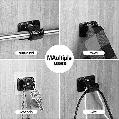 Curtain Rod Brackets No Drilling, 8 PCS Self Adhesive Curtain Rod 8 PCS Black