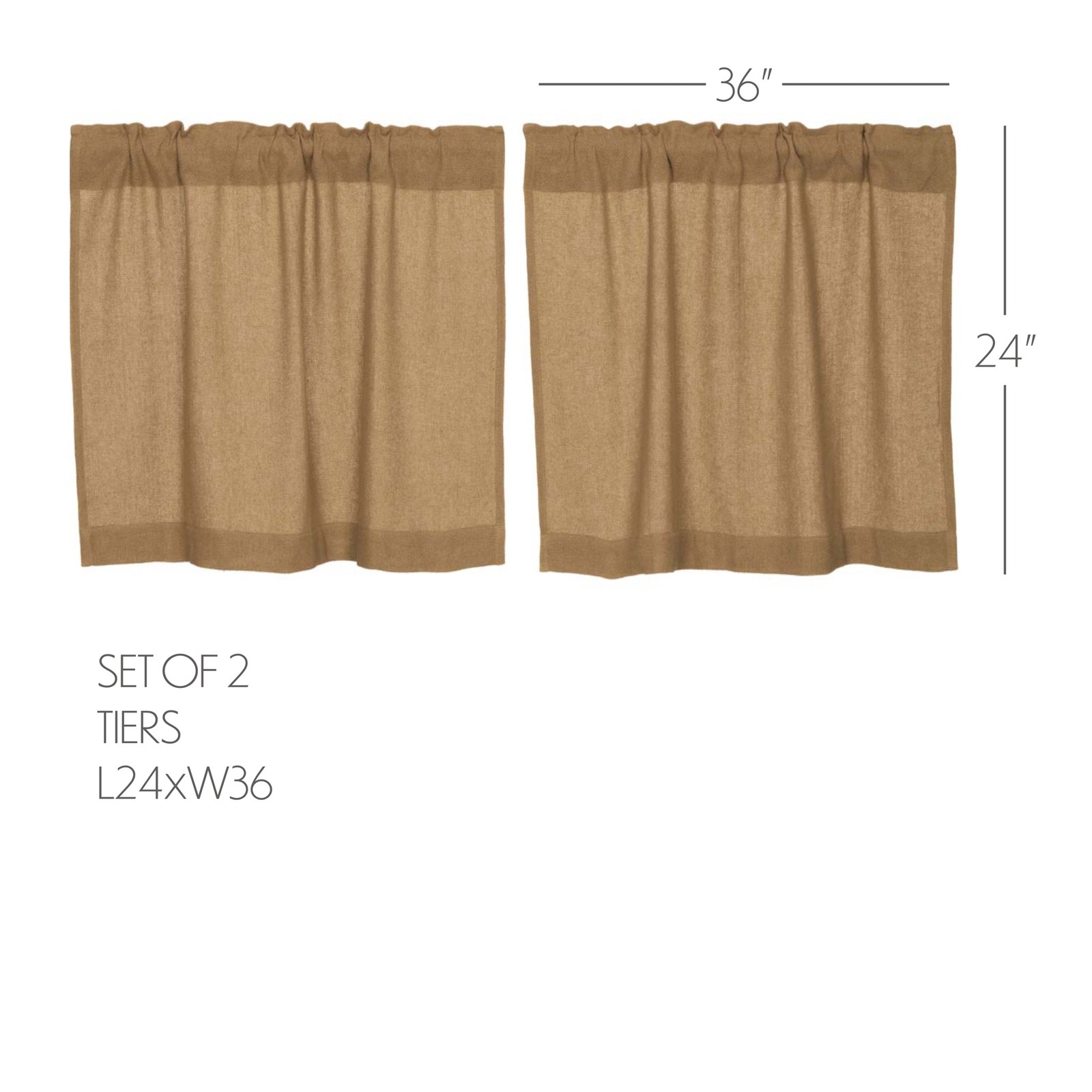 Farmhouse 24″x36″ Tier Pair Tan Rod Pocket Kitchen Window Curtains VHC Brands