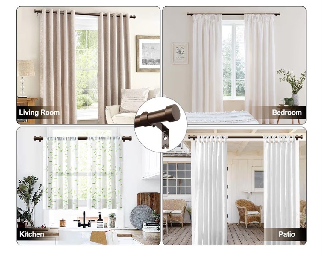 Kamanina 2-Pack Curtain Rods 32″-58″ Bronze/Brown 1″ Rod Adjustable Holds 33lbs