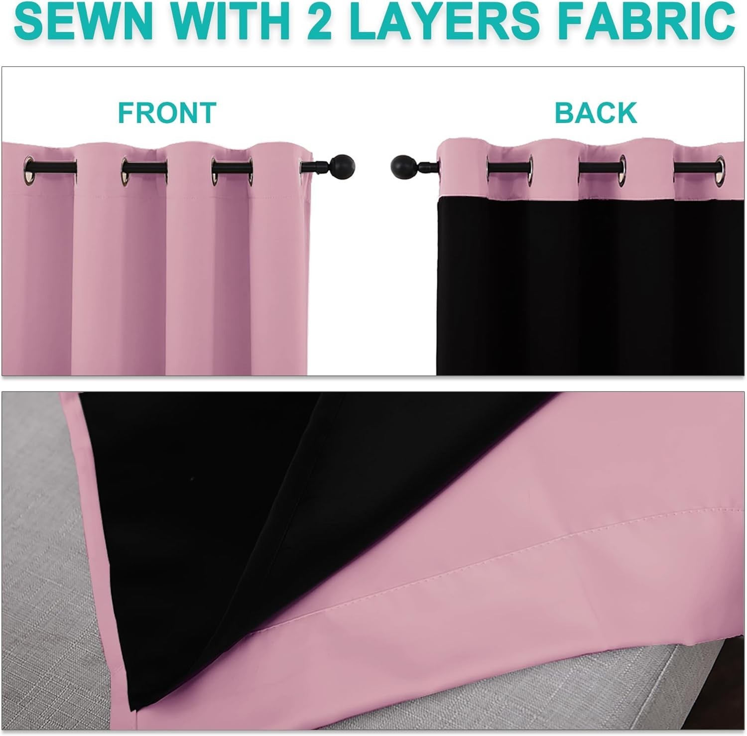 Crystal Pink Full Shade Curtain Panels, Pair of Thermal Insulated & Energy Ef…