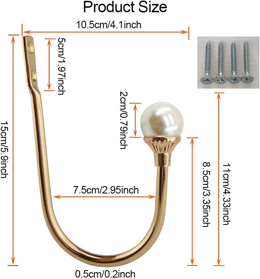 2 Pack Curtain Holdbacks Wall Mounted Curtain Tiebacks Hooks Plastic Pearl U Sha