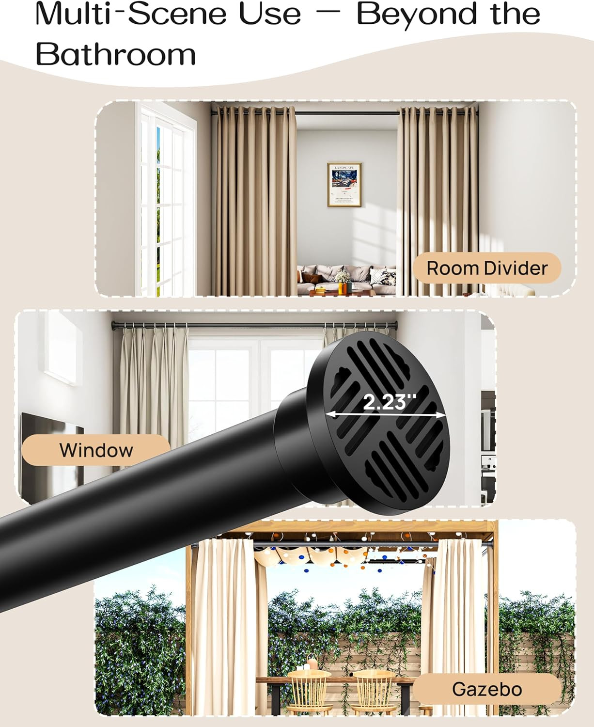 Extra Long Tension Curtain Rod No Drill by , 82–123 Inch Heavy Duty Tension Rod