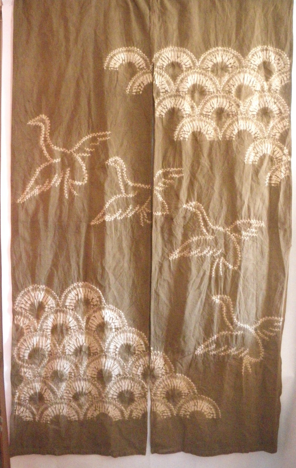 Shibori Noren with Flying Geese Natural Brown Tie-Dye Cotton Door Way Curtain