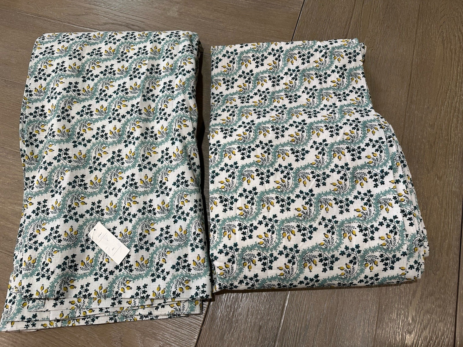 ANTHROPOLOGIE 2 Curtains MIX PRINT FLORAL Cotton 50×108″ teal blue yellow