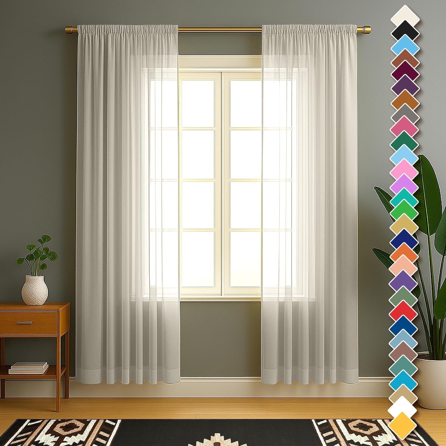 YHSF Sheer Curtains 2 Panel Set – Home Decoration Elegant Rod Pocket 63″ 84″ 95″